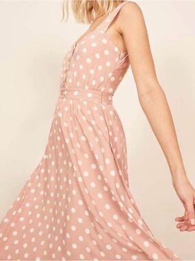 Reformation Lanai Pink Polka Dot Midi Dress